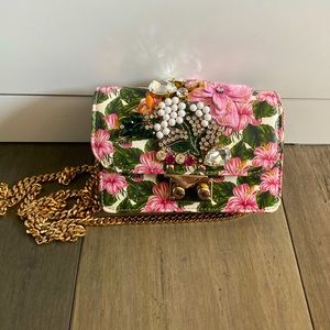 Gedebe Leather Crossbody Floral Crystal Handbag